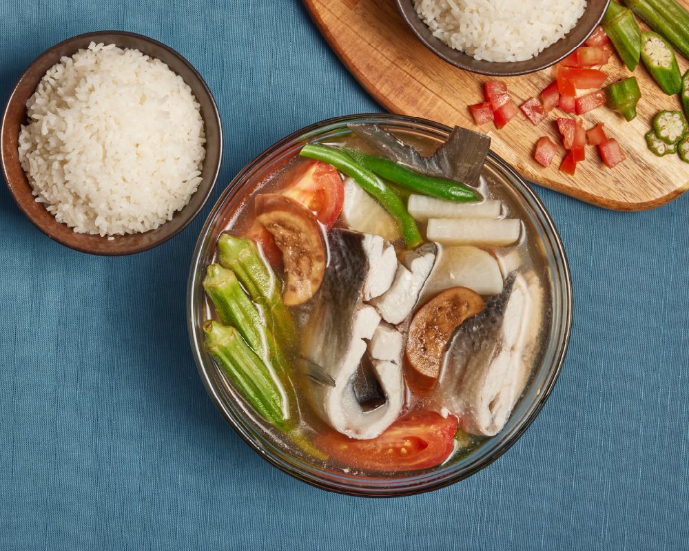 Bangus sinigang with vegetables, served with rice